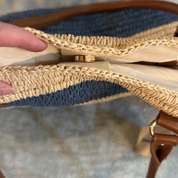 Tommy Bahama Blue and Tan Striped Tote Bag